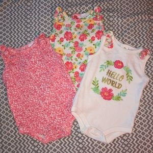 Flowery Set of 3 Onesies
